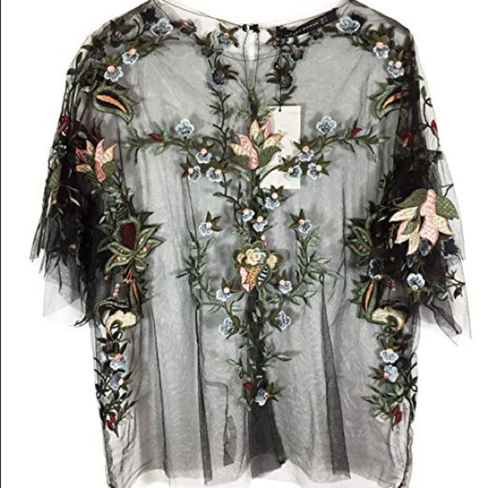 Zara embroidered tulle top